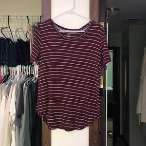 Maroon and white striped shirt sleeve shirt